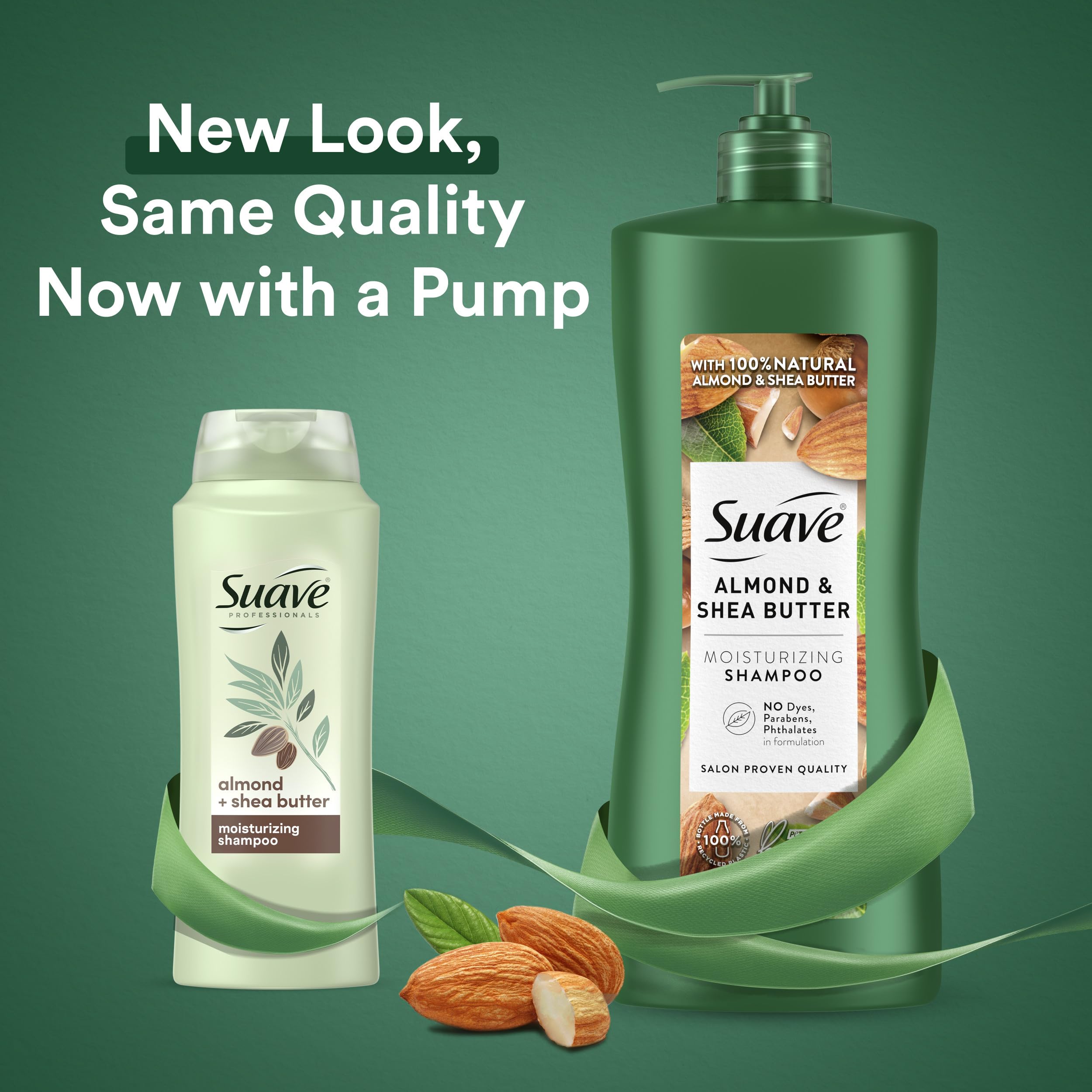 28 oz packaging and dual bottles of the Suave system