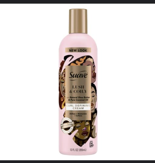Suave Professionals hair cream bottle with shea butter and coconut oil for frizz control on waves and curls