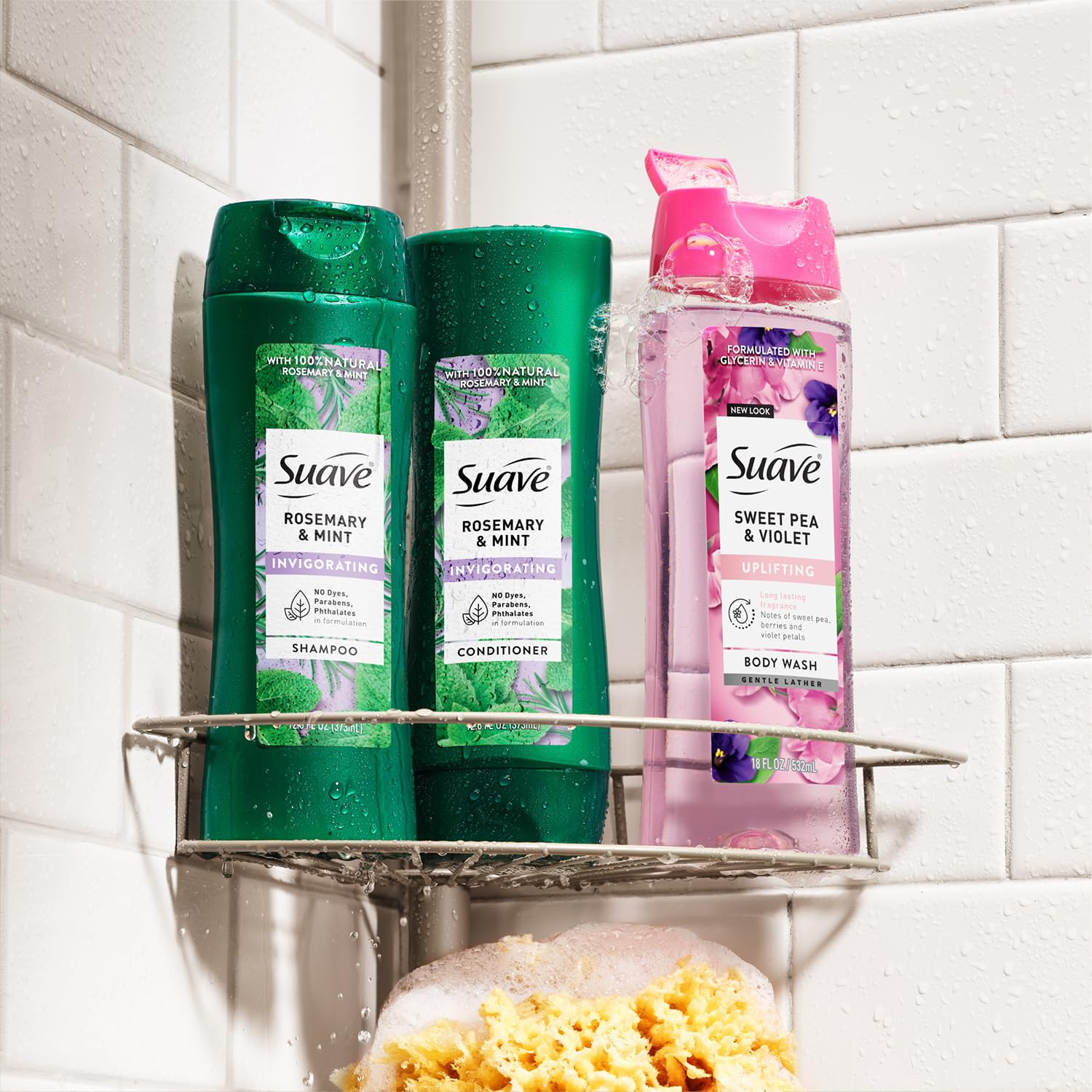 Suave 12.6 oz bottles ready for use.