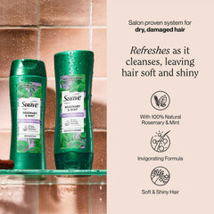 Suave rosemary & mint conditioner bottle for smooth detangling and manageability.