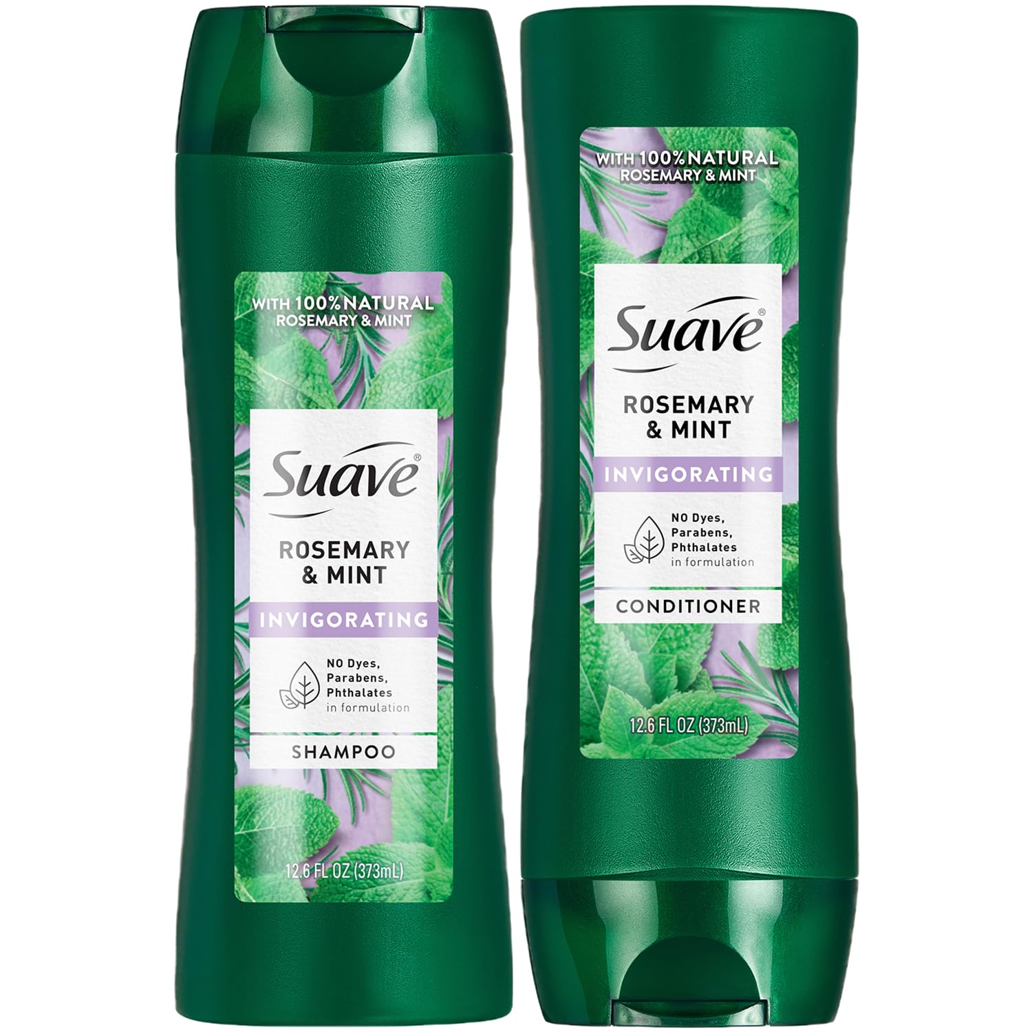 Suave rosemary & mint shampoo bottle with invigorating fragrance for daily wash.