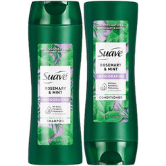 Suave rosemary & mint shampoo bottle with invigorating fragrance for daily wash.