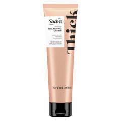 Suave Simply Styled Thickening Cream bottle shows natural volume and fullness.