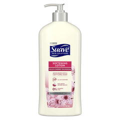 Suave Skin Lotion Wild Cherry Blossom bottle front shows the softening formula for smooth skin