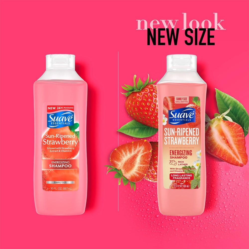 Close-up of rich lather from Suave Sun-Ripened Strawberry Shampoo.