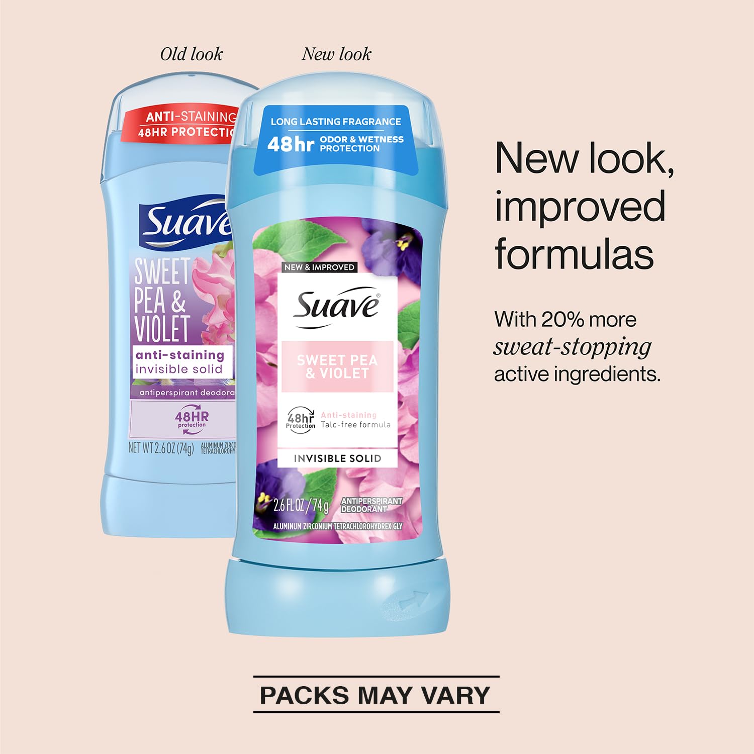 Applying Suave Sweet Pea & Violet deodorant stick for gentle protection.