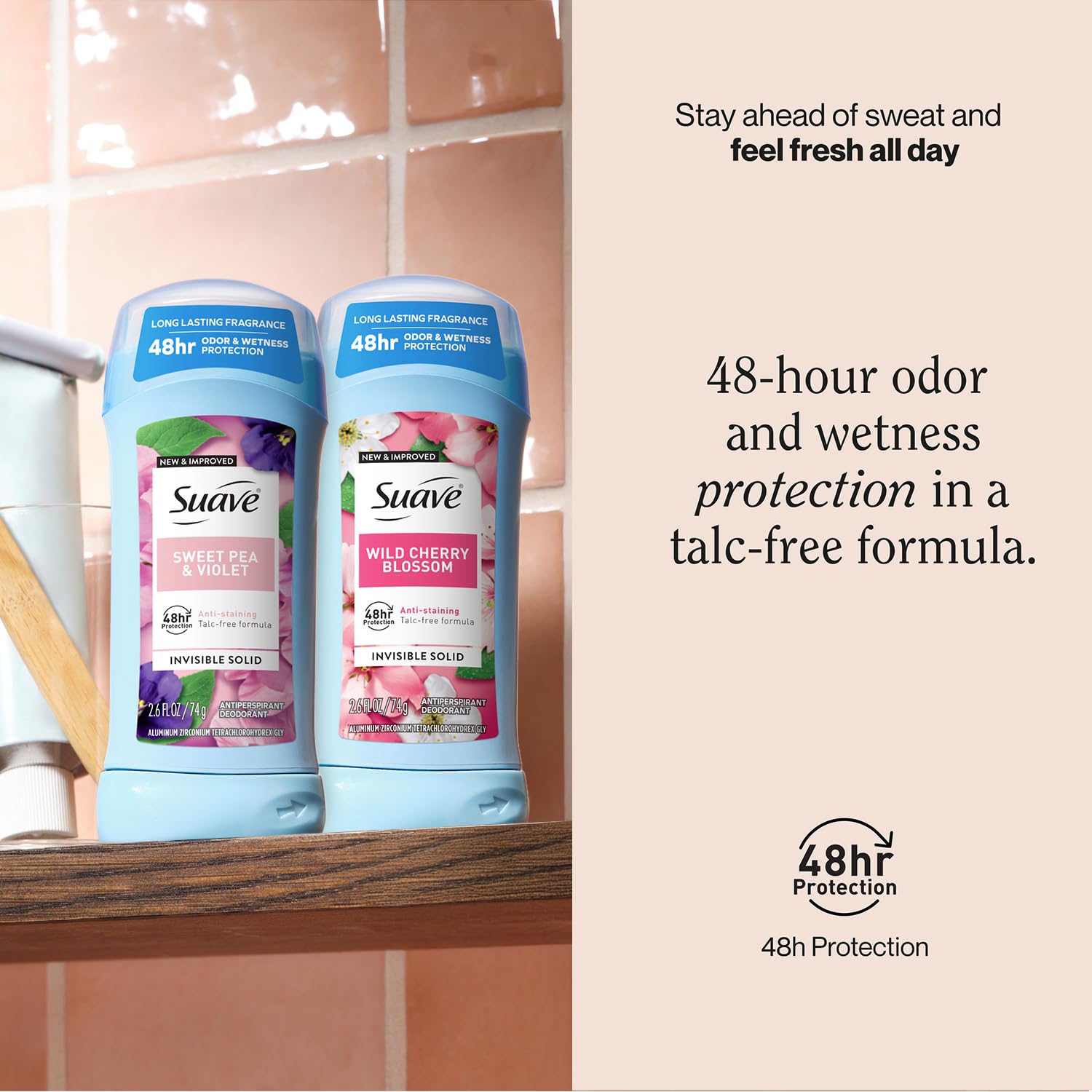 Suave Sweet Pea Violet stick deodorant ready for workouts and active days.