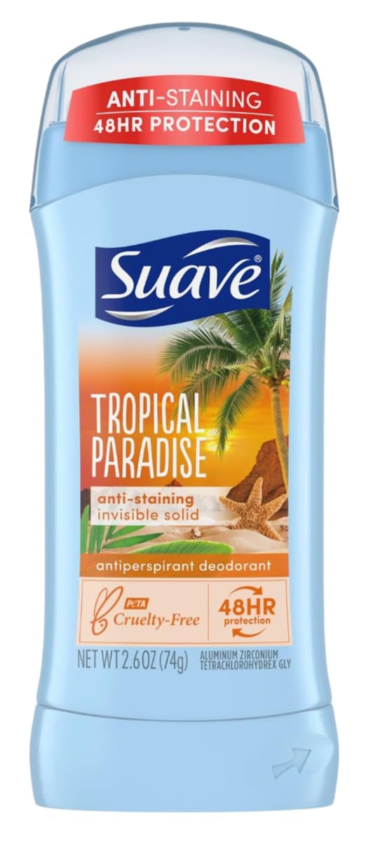 Suave Tropic Paradise Invisible Solid six-pack packaging showcases value.