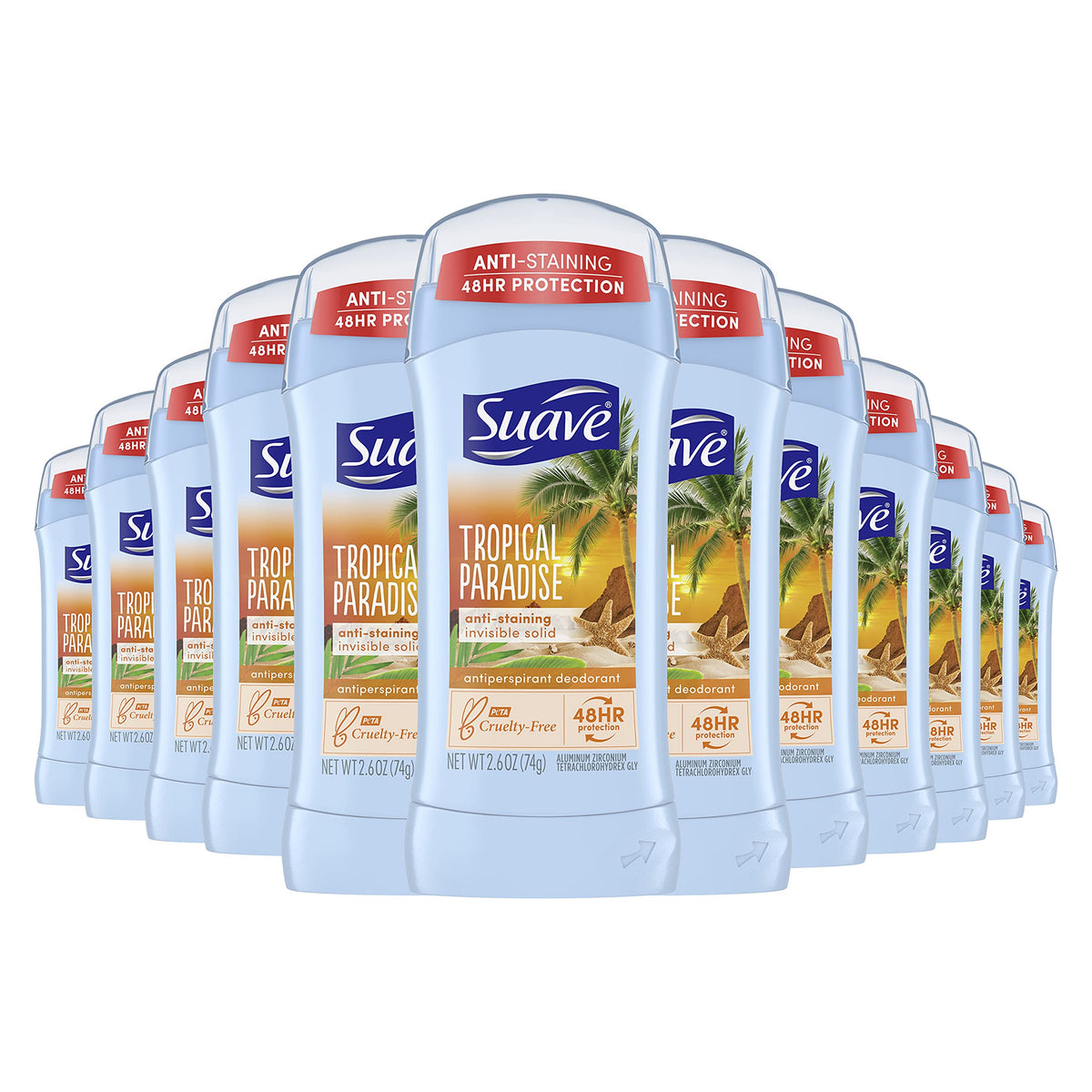 Suave Tropical Paradise Invisible Solid bottle close-up shows clear, long-lasting protection.
