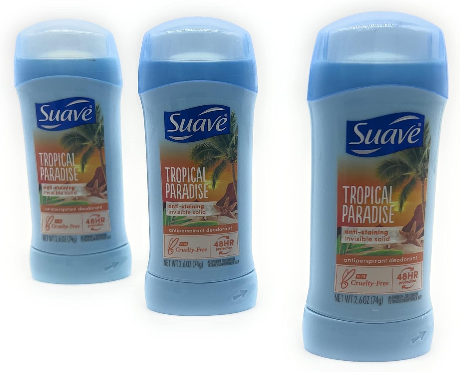 Suave Tropical Paradise deodorant pack ready for daily use.
