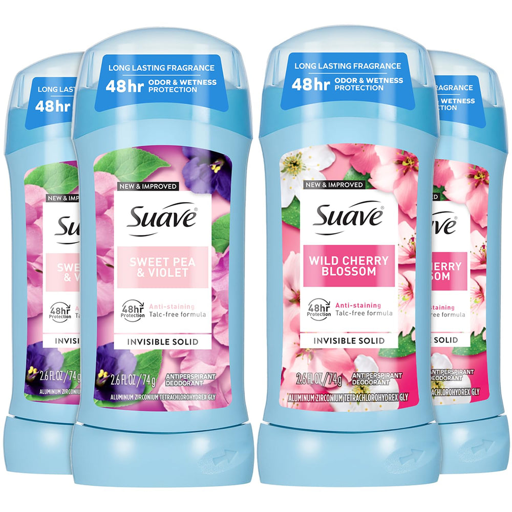 Suave Wild Cherry Blossom stick deodorant with invisible glide for daily wear.
