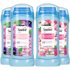 Suave Wild Cherry Blossom stick deodorant with invisible glide for daily wear.