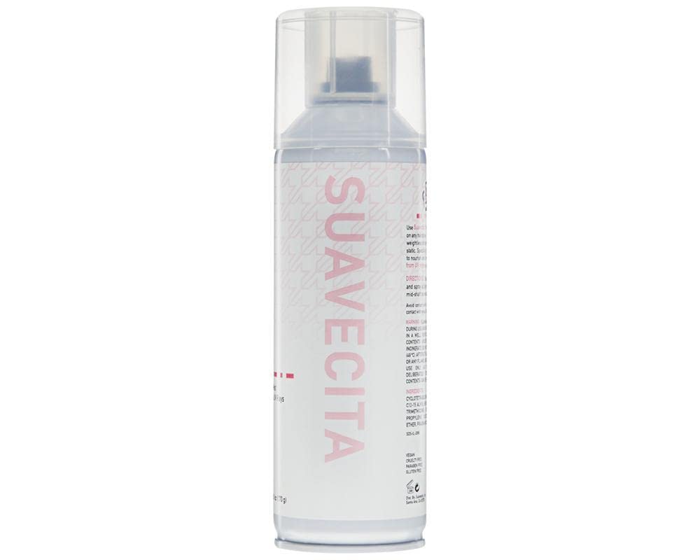 Suavecita Shine Spray gloss application on hair for a lightweight finish.