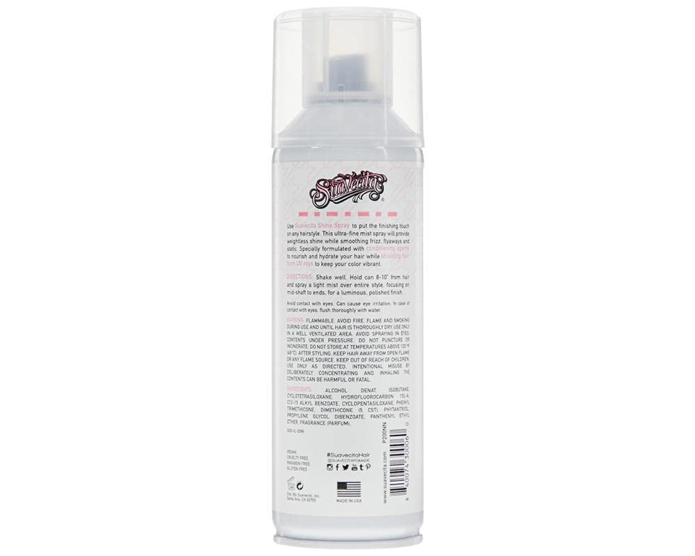 Suavecita Shine Spray ultra-fine mist adds shine without heaviness.