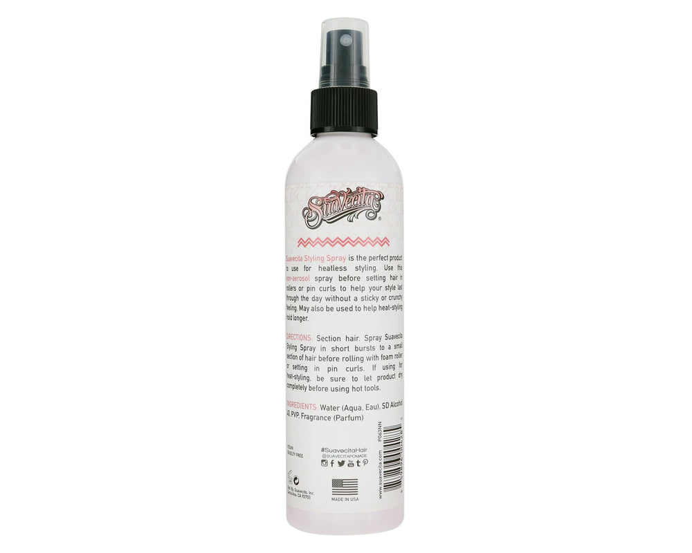 Close-up of pump dispense on Suavecita styling spray for precise application.