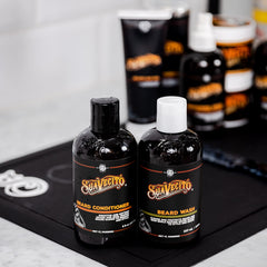 Suavecito Beard Conditioner bottle highlights nourishing formula for softer skin.