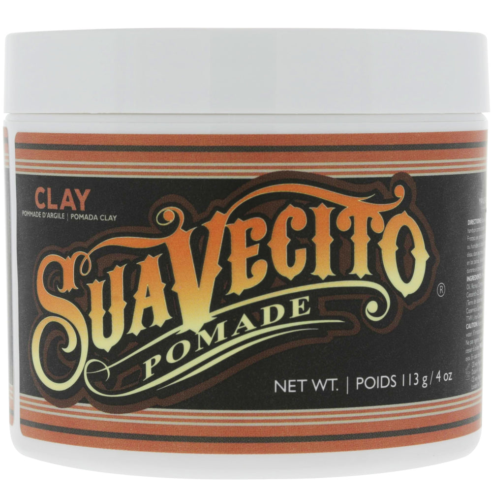 Suavecito Firme Clay bottle close-up showing strong hold and matte finish