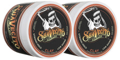 Suavecito Firme Clay packaging in a 2-pack for convenient home styling.