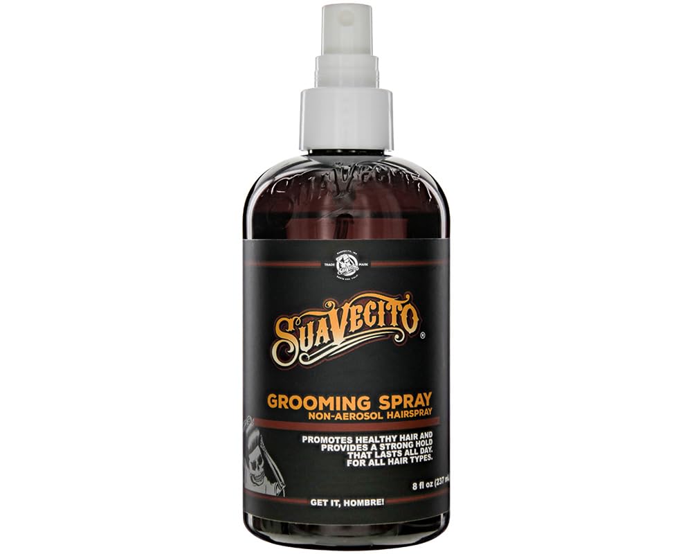 Suavecito grooming spray bottle shows iron-clad hold for lasting styles.