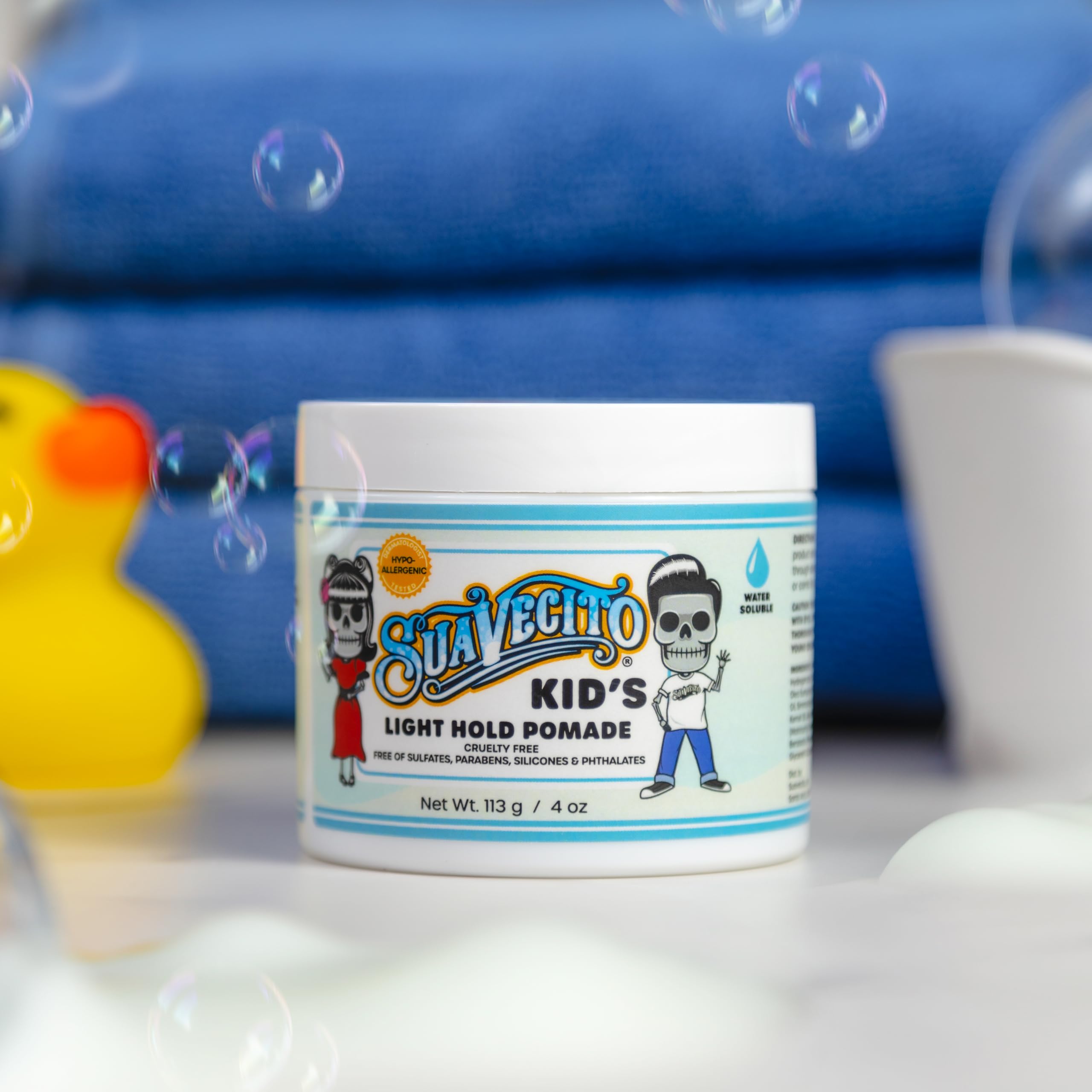 Suavecito Kid’s Pomade packaging shows 4 oz jar.