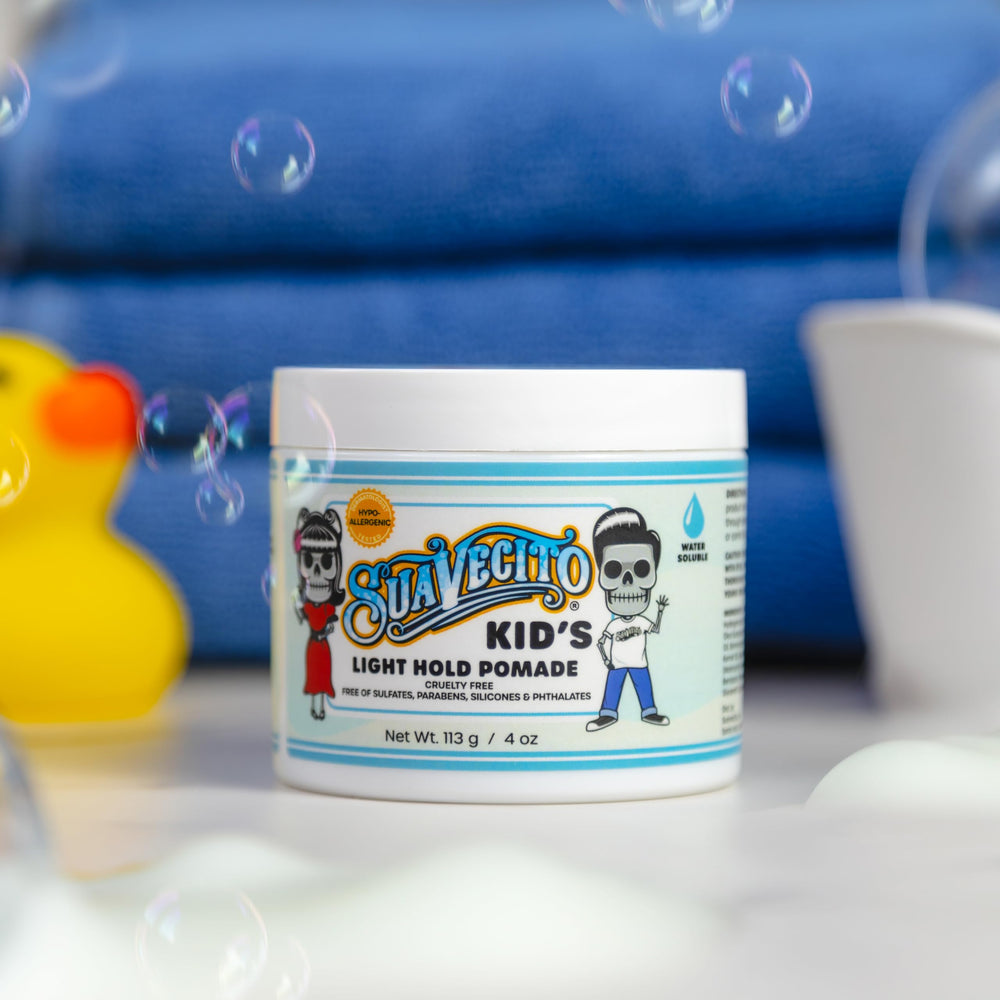 Suavecito Kid’s Pomade packaging shows 4 oz jar.