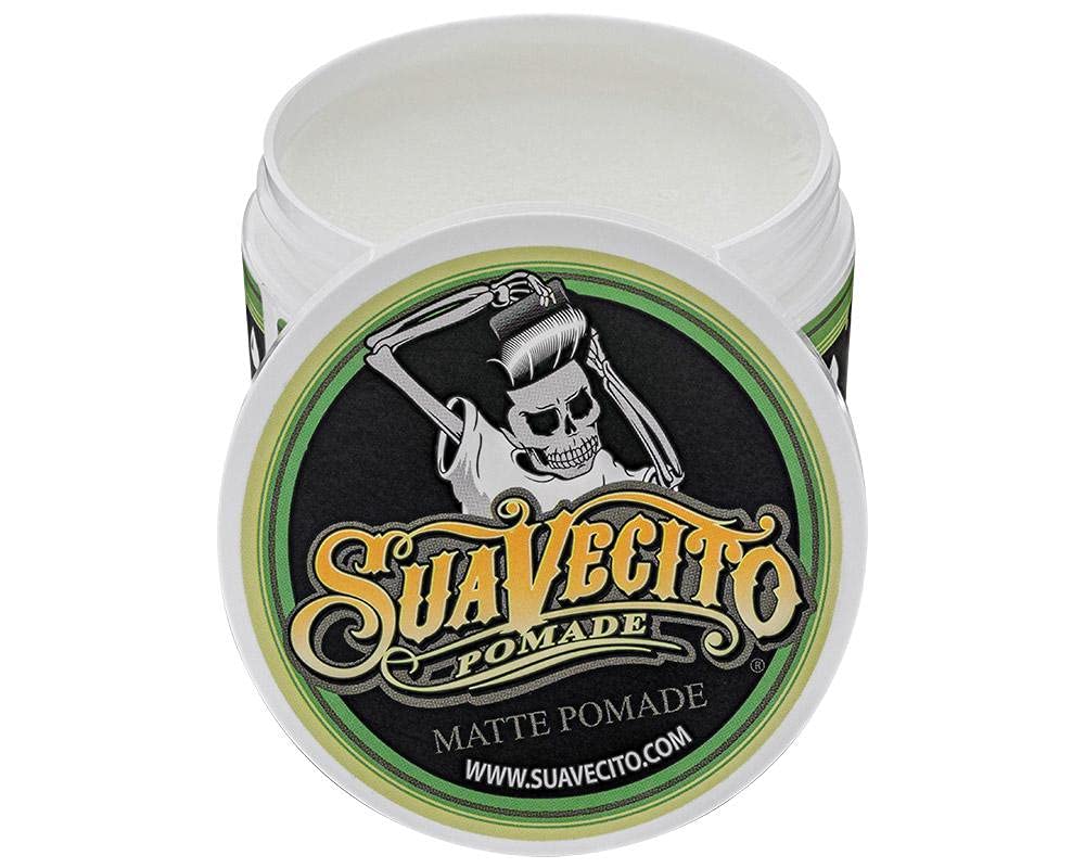 Suavecito Matte Pomade styling application shows quick, wash-out performance.