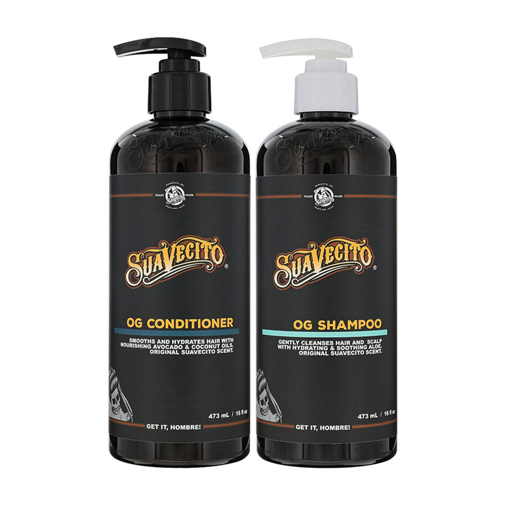 Suavecito OG shampoo bottle pump promotes gentle cleansing for all hair types.