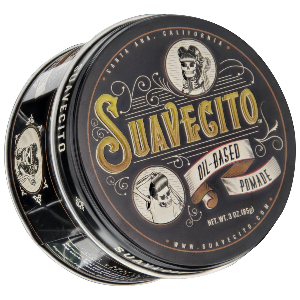 Open tin shows pliable pomade ready for hairstyling.