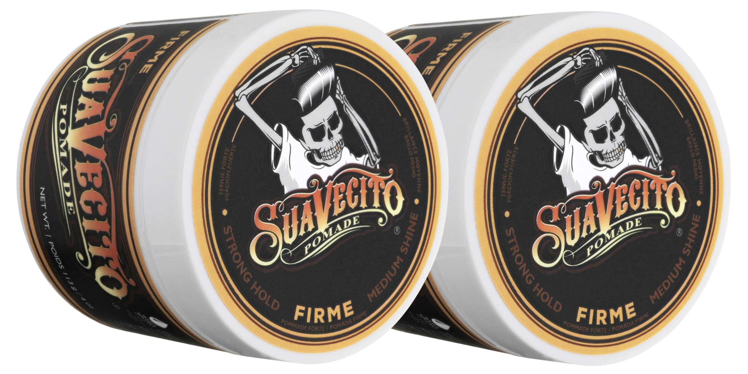 Suavecito Pomade Firme Hold 4 oz jar for strong hold and medium shine.