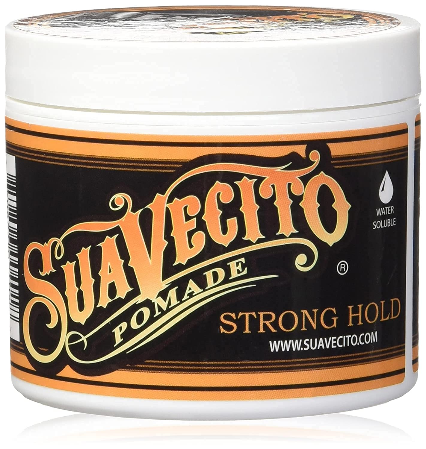 Suavecito Pomade Firme jar shows creamy texture and strong hold for styling.