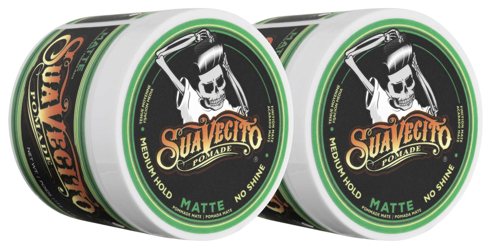 Suavecito Matte Pomade bottle showing a matte, shine-free finish for natural style.