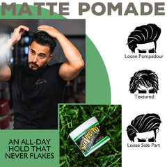 Suavecito Matte Pomade enhances natural texture for casual, matte hairstyles.