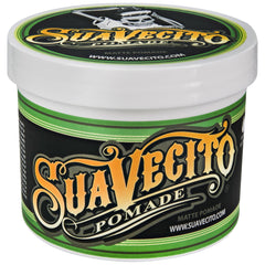 Suavecito Pomade Matte jar closeup for a shine-free hold and easy restyling.