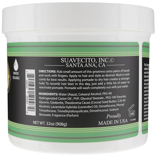 Suavecito Pomade Matte tub in hand highlights easy application and medium hold.