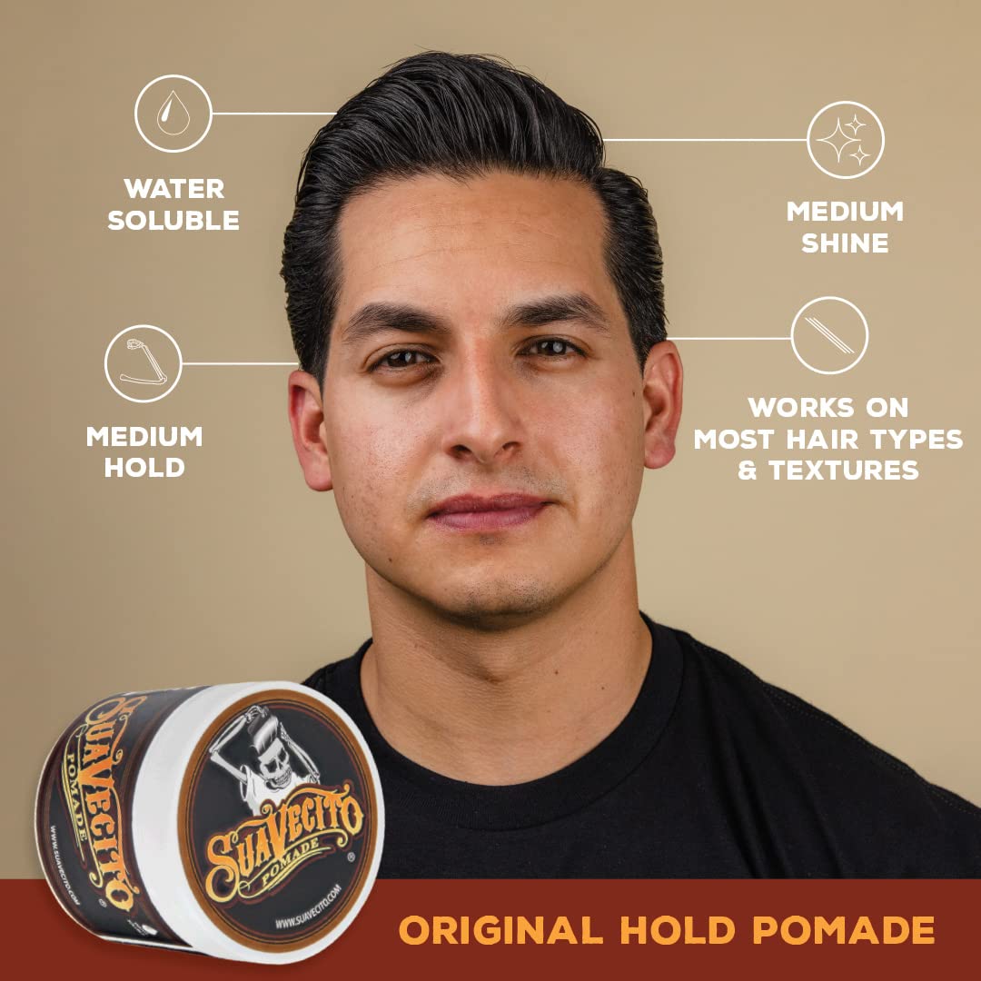 Moderate shine from Suavecito Pomade Original Hold for versatile looks.