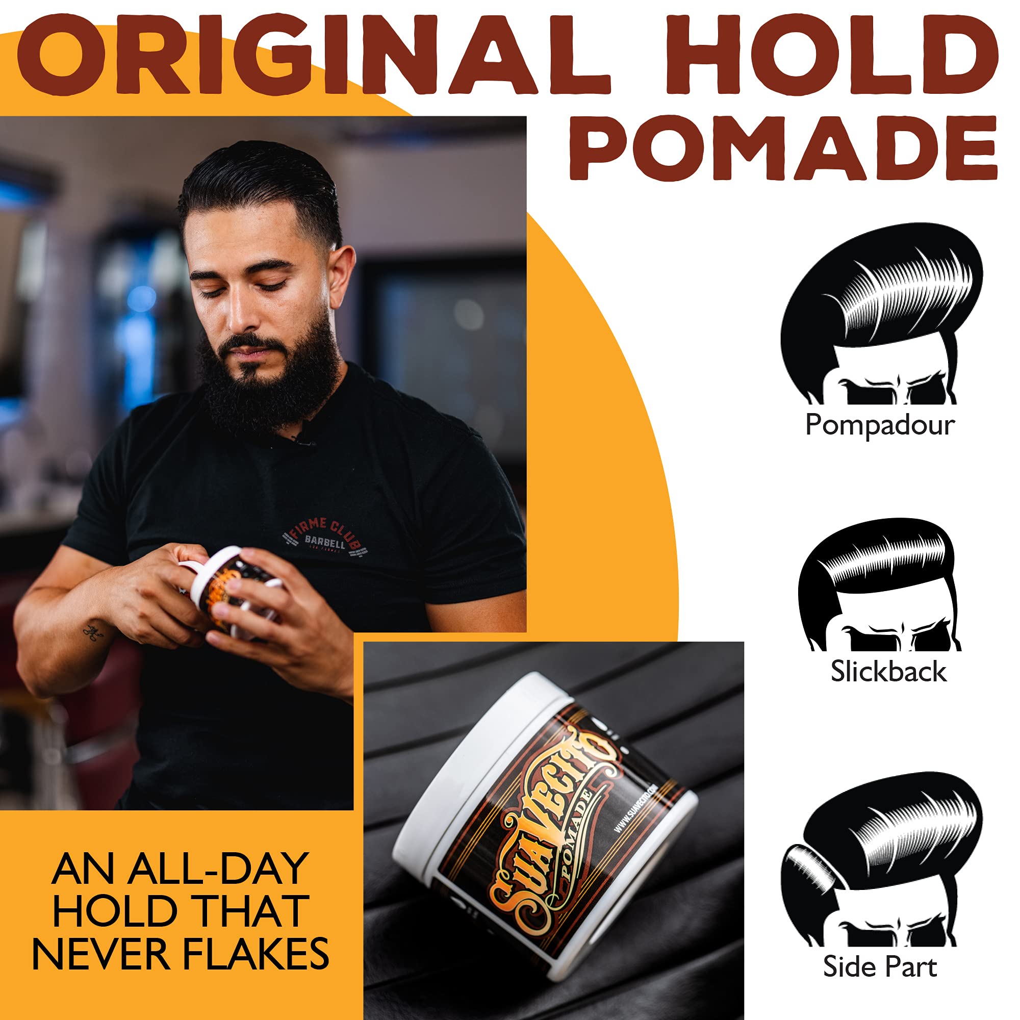 Suavecito Pomade Original model showing mid-shine finish with smooth texture.