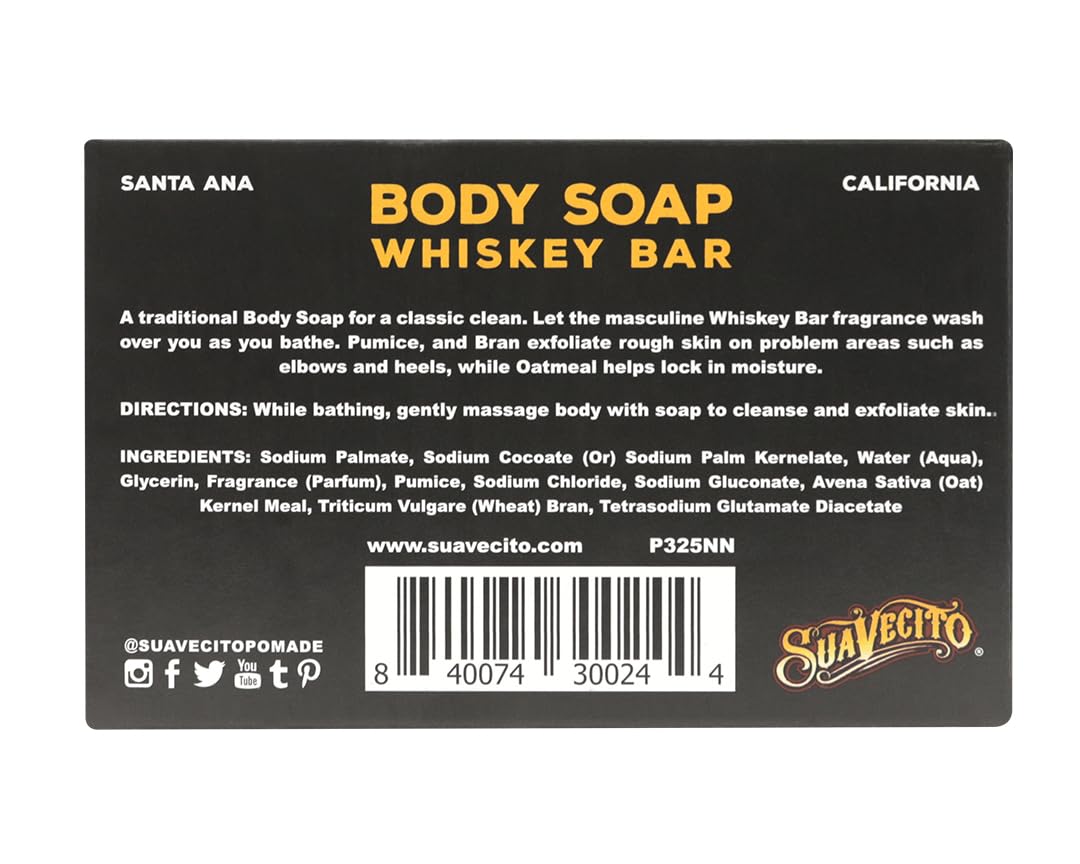 Suavecito exfoliating grains with pumice and bran smooth rough areas like elbows and heels.