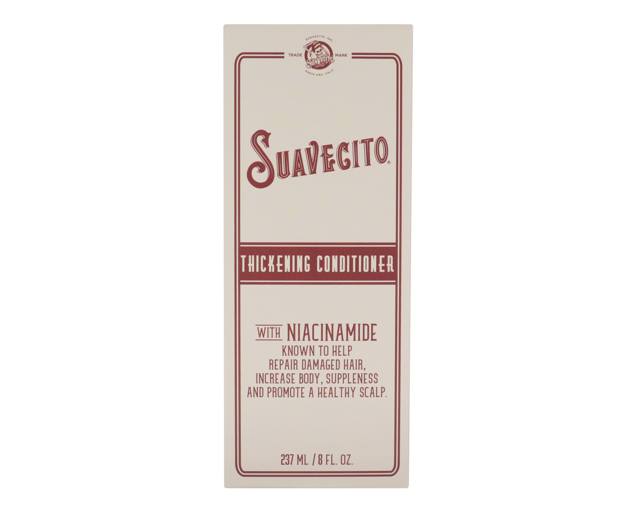 Suavecito Thickening Conditioner smooth-hair application highlights detangling benefits.