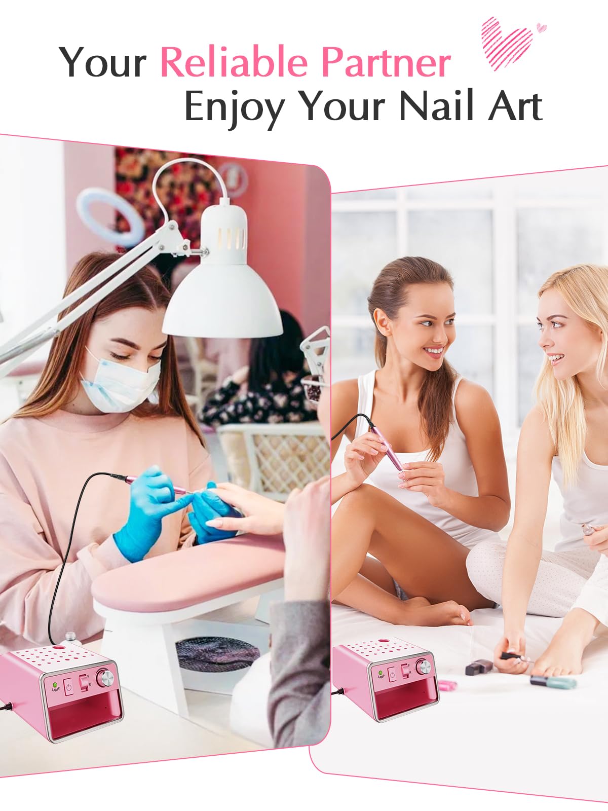 SUBAY purple pink finish on nail drill adds stylish appeal