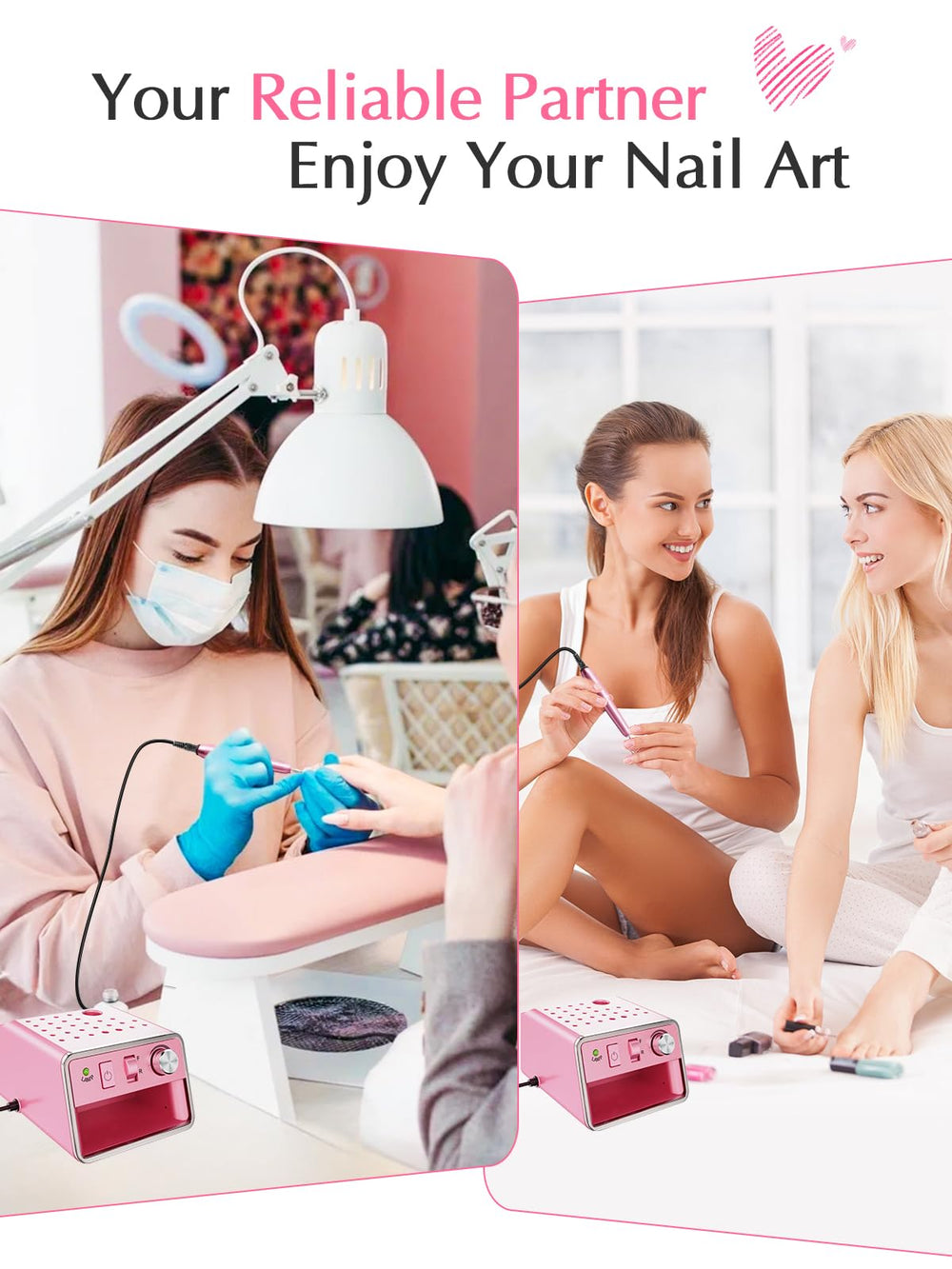 SUBAY purple pink finish on nail drill adds stylish appeal