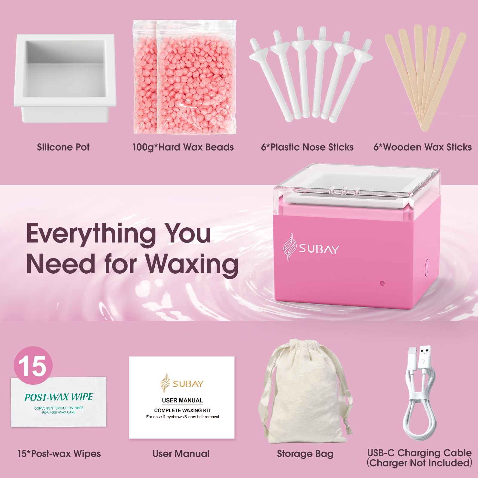 SUBAY USB-C rechargeable wax warmer for on-the-go grooming.