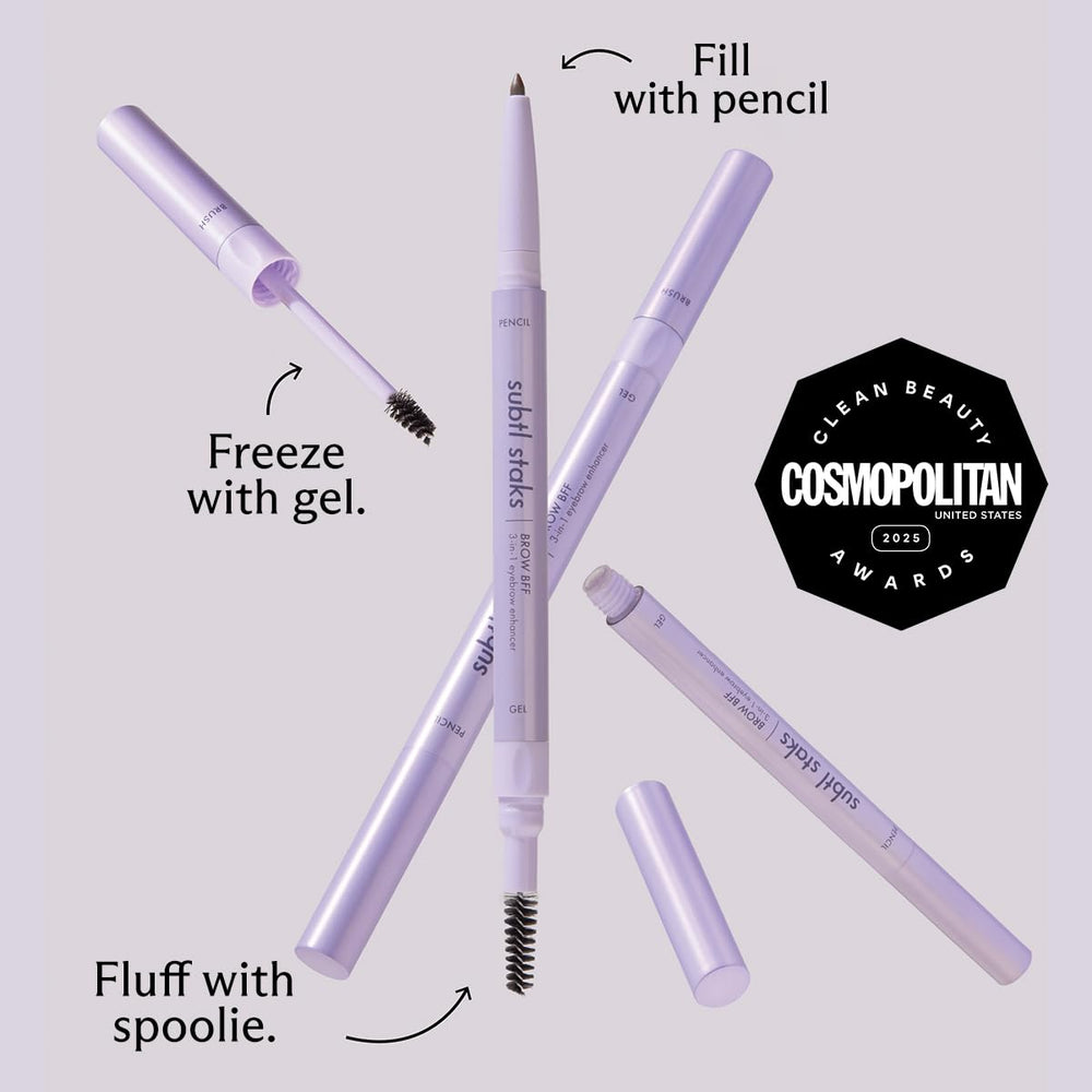 Subtl Beauty Brow Staks clear gel locks brows in place.