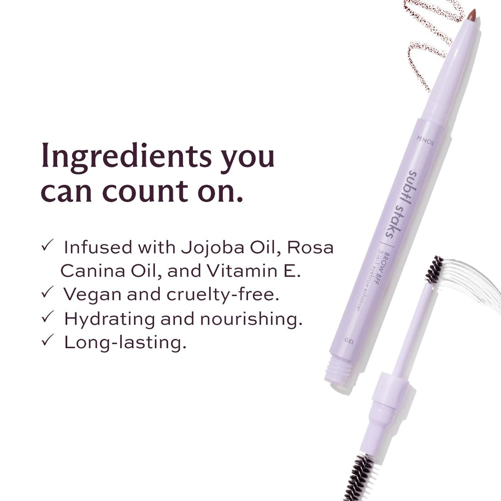 Subtl Beauty Brow Staks on-face application shows defined brows.