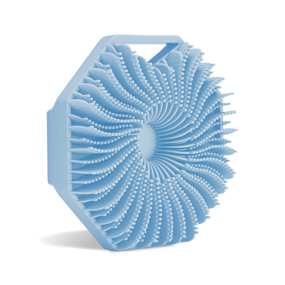 Sud Scrub antimicrobial silicone body scrubber blue resists odor-causing microbes for fresher showers.