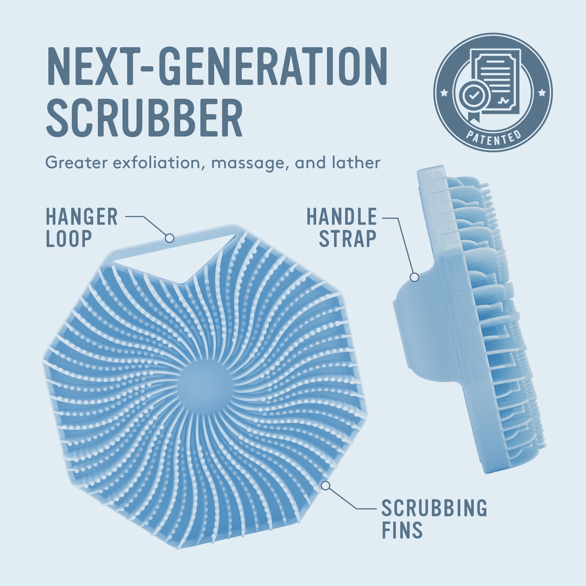 Sud Scrub silver zinc infused silicone resists odor in the shower.