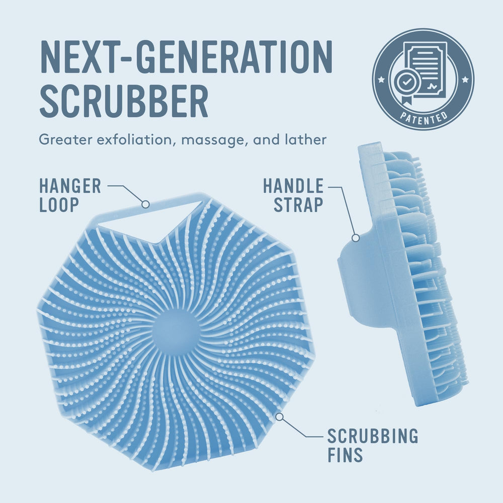 Sud Scrub silver zinc infused silicone resists odor in the shower.