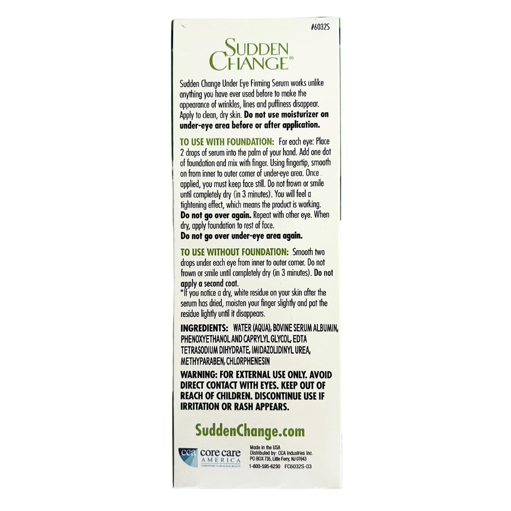 Sudden Change two-pack box and bottle set for daily under-eye care.