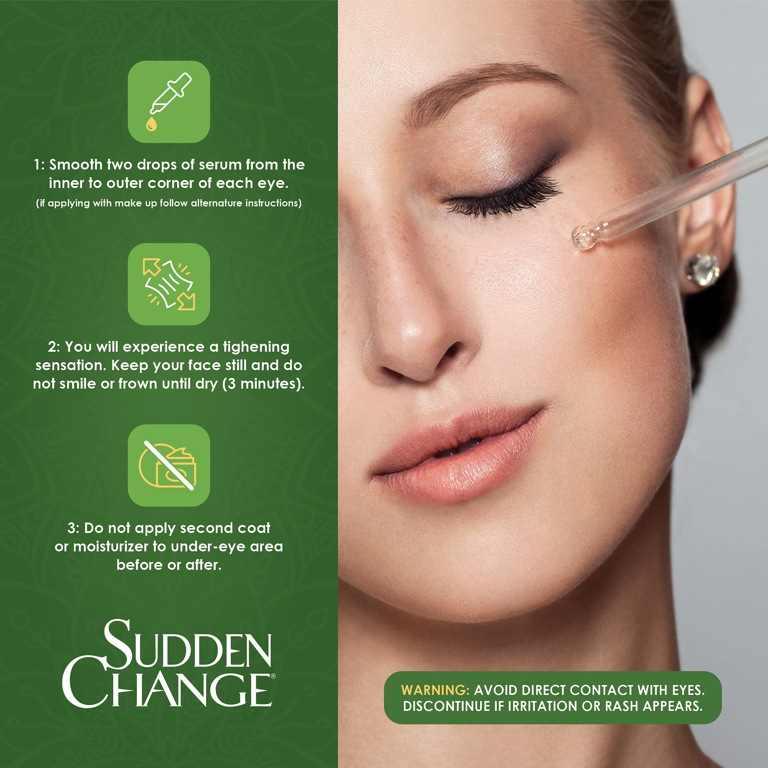 Sudden Change serum with visible results image emphasizing hours-long effect.