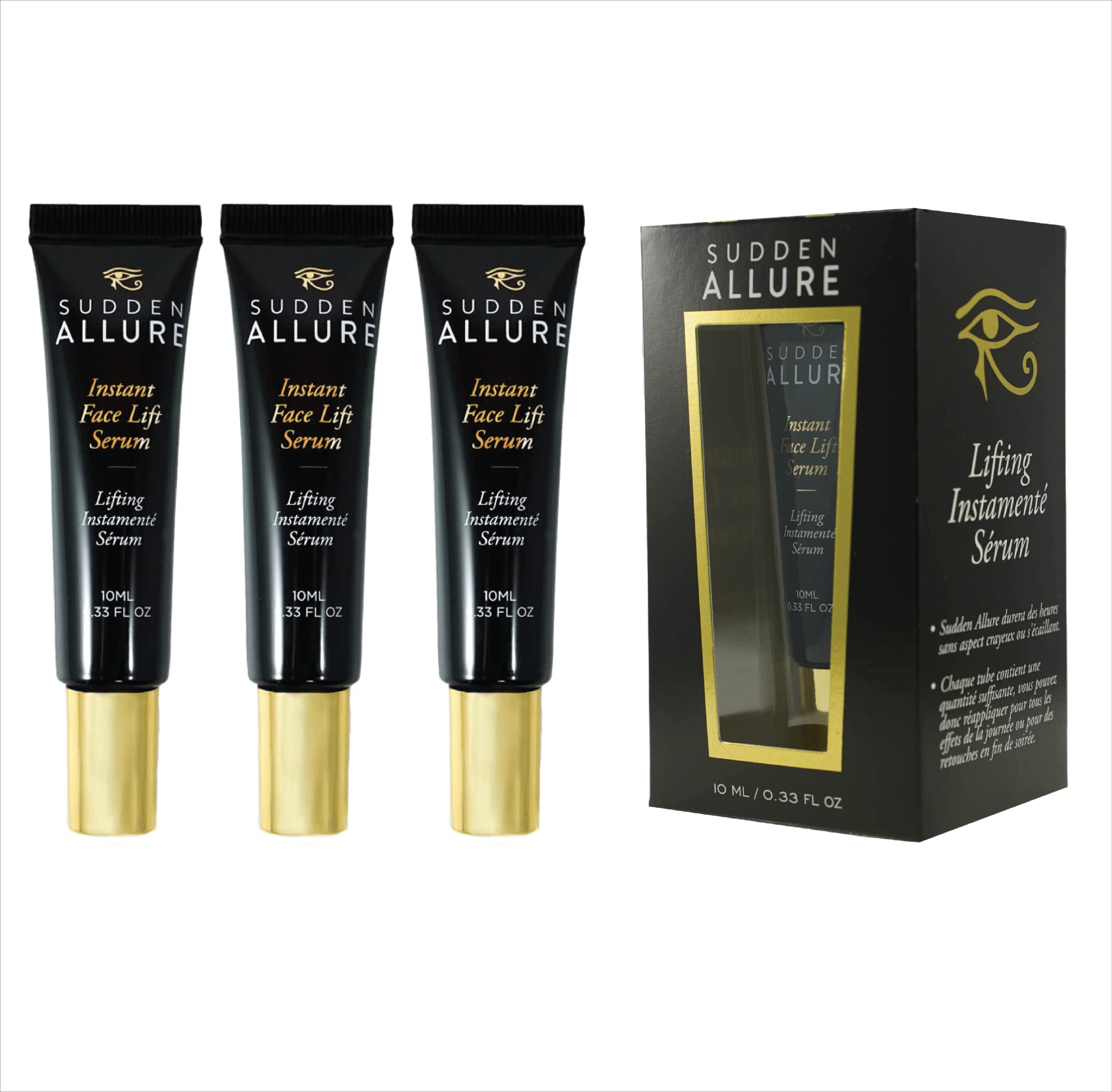 SuddenAllure Instant Face Lift Serum bottle showing the product for quick tightening