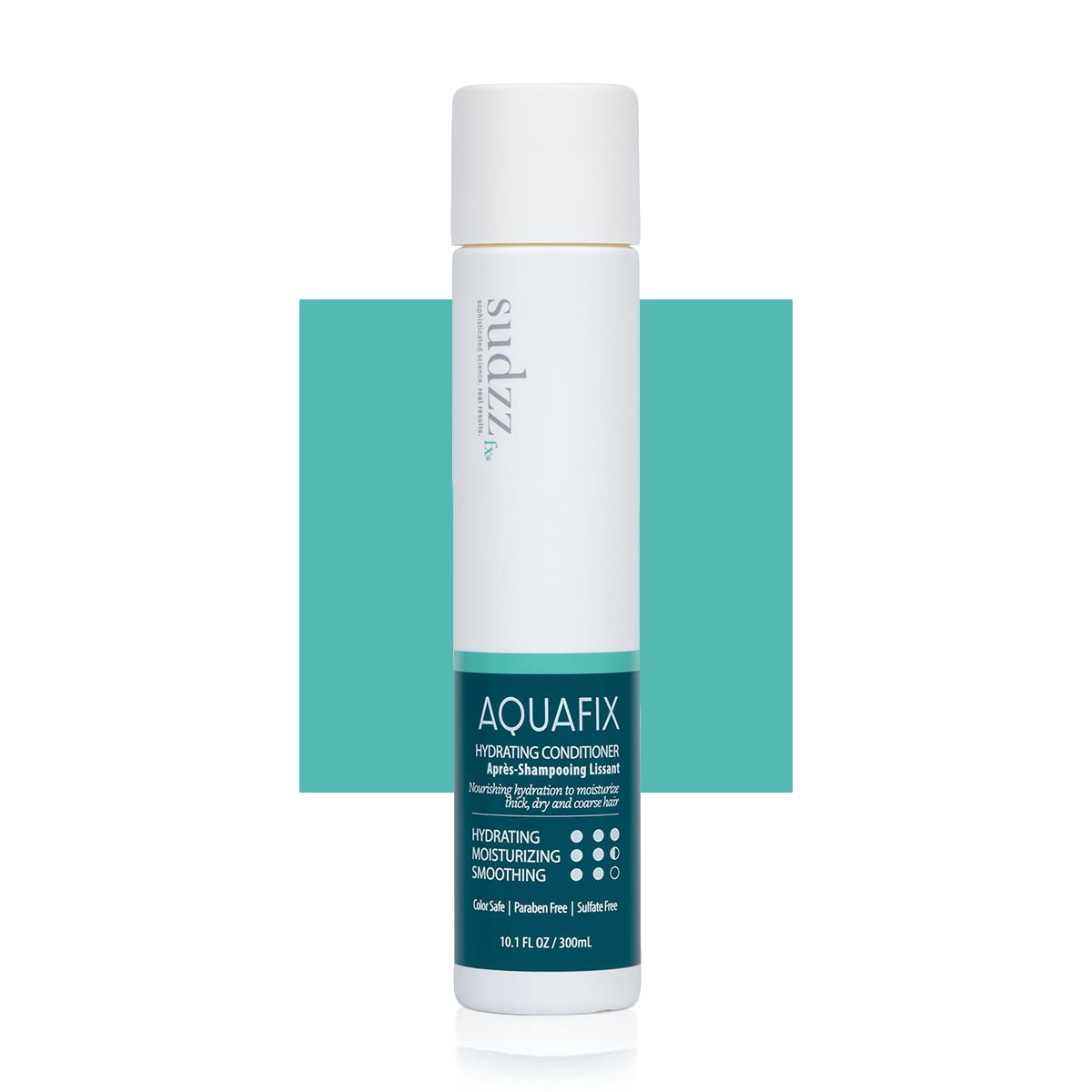 SUDZZFX AquaFix bottle front showing hydrating conditioner for dry hair.